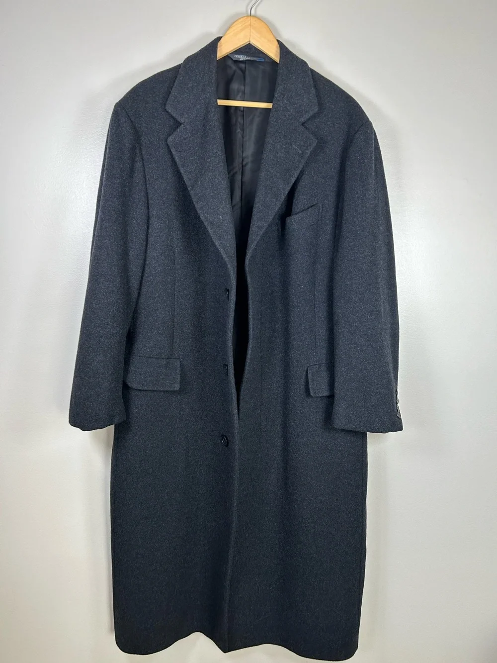 Polo Ralph Lauren 100% Cashmere Overcoat 42R Gray Long Trench Coat Blue Label